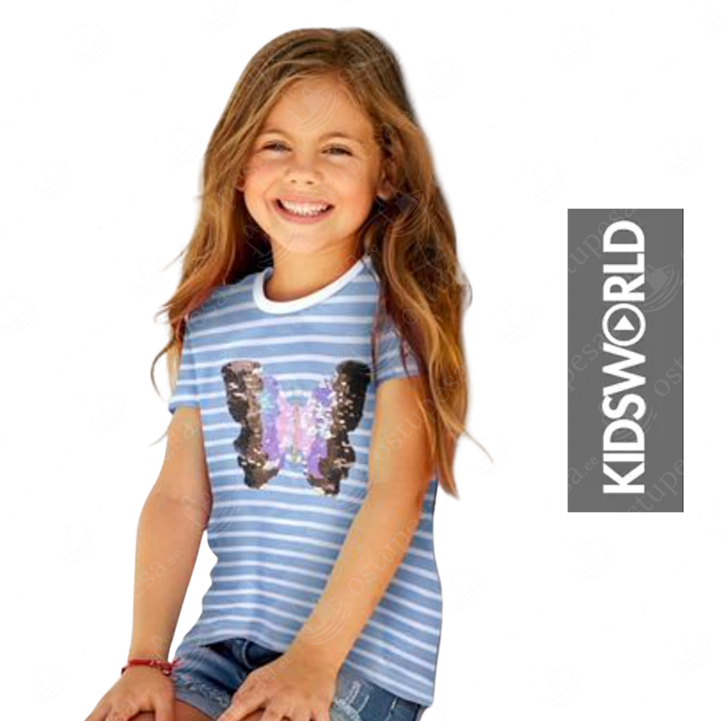 T-särk tüdrukutele, triibuline sädeleva liblikaga, Kidsworld