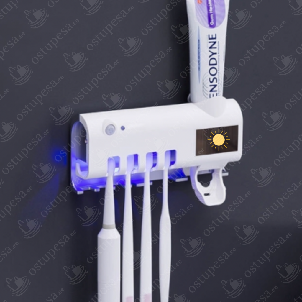 Hambaharjade hoidja ja pasta dosaator, valge, UV-valgusega