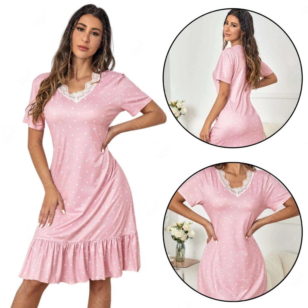 Naiste öösärk, täpiline roosa