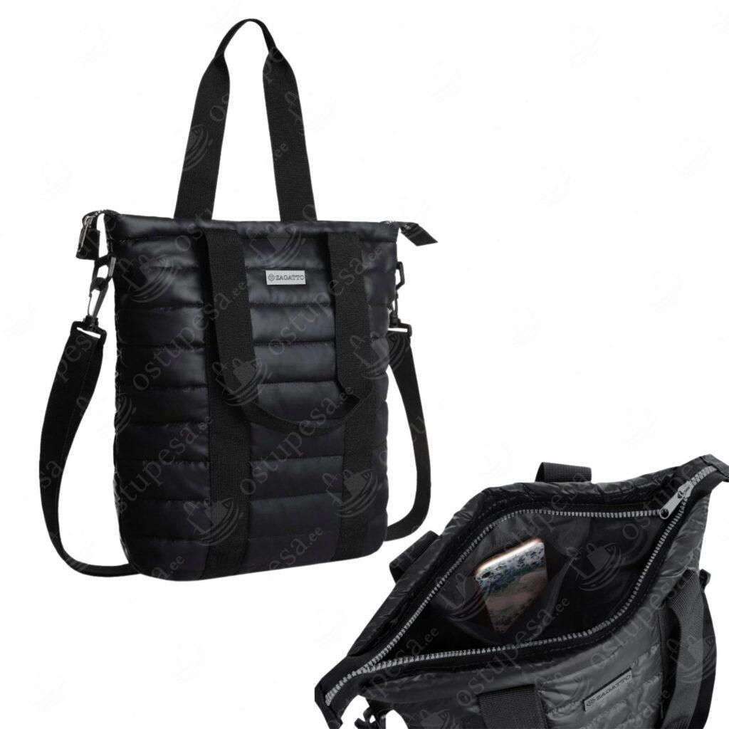 Mahukas õlakott, tepitud, must, Zagatto