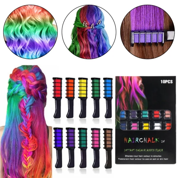 Juuksekriidid kammiga, pestavad, 10 tk pakis