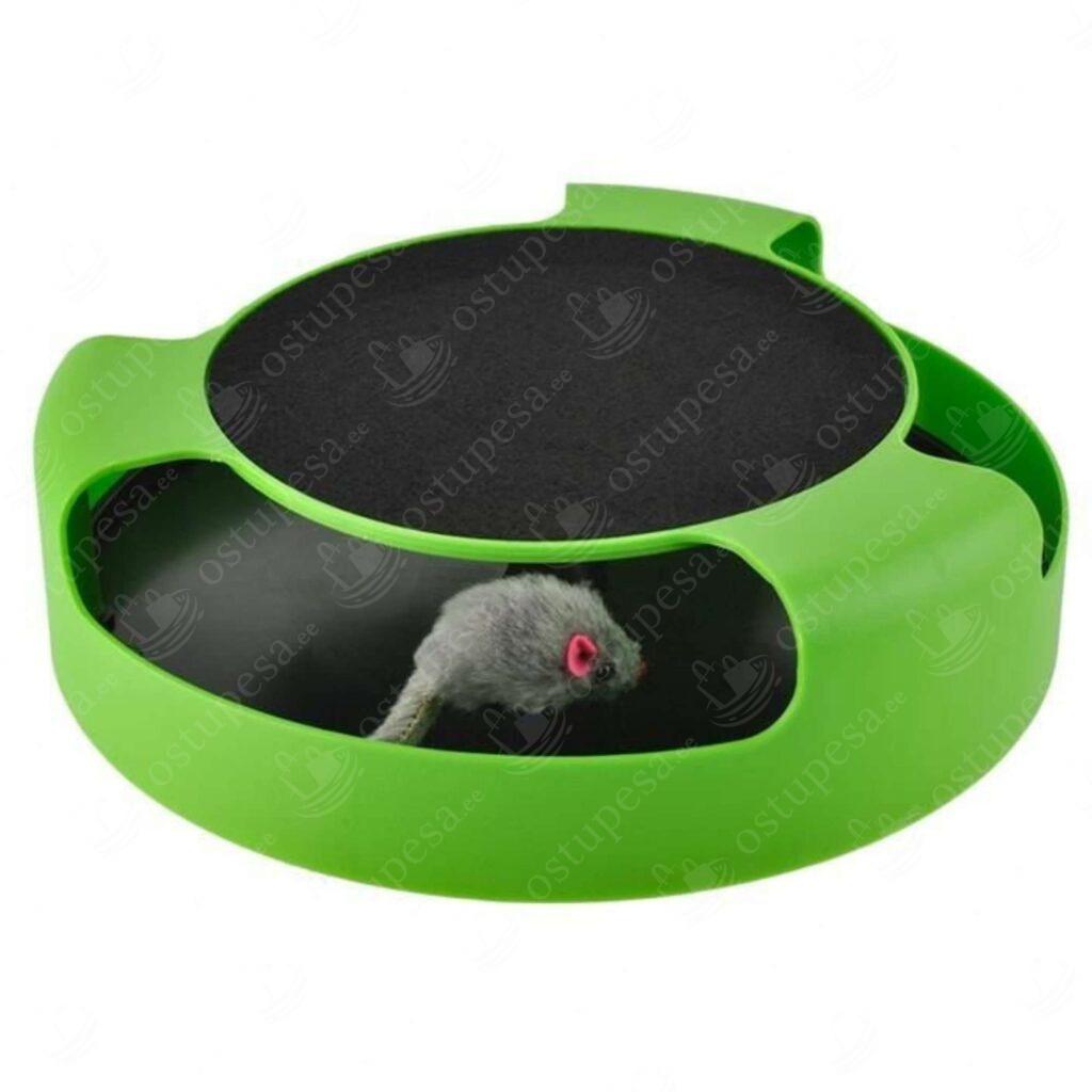 Kassi mänguasi, pöörlev alus hiirega, roheline-must