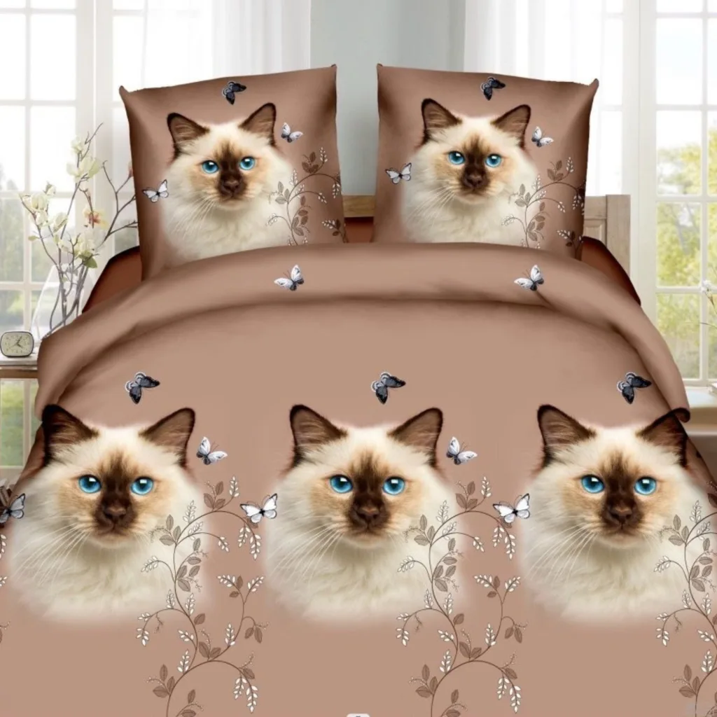 4-osaline voodipesukomplekt “Siiami kass”, puuvillasatiin