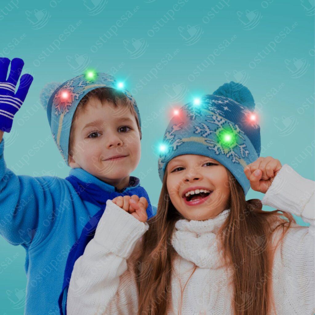 Mütsi ja salli komplekt lastele, LED tuledega