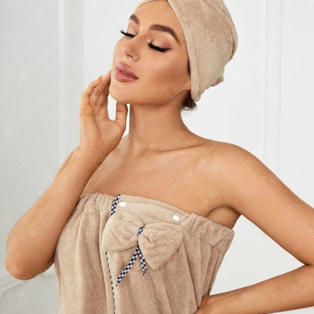 3-osaline komplekt naistele (rätik, turban, peapael)