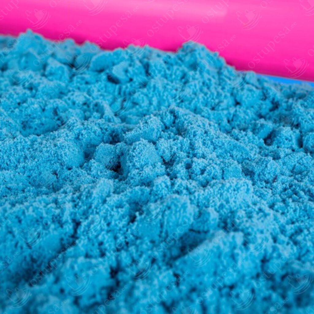 Kineetiline liiv koos aluse ja vormidega, sinine liiv