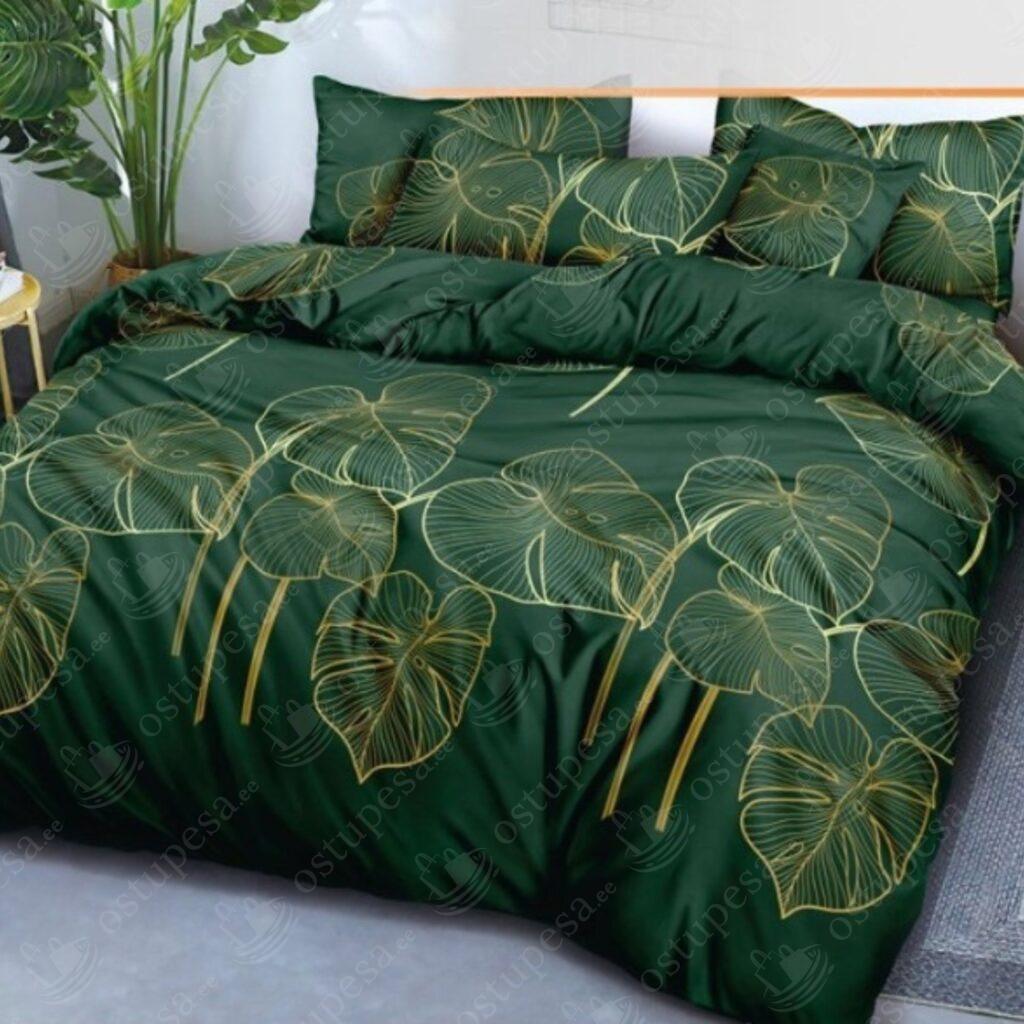 4-osaline voodipesukomplekt, puuvillsatiin, tumeroheline