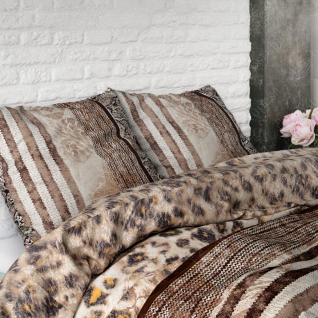 Voodipesukomplekt pantrimustriline/triibuline, pruun