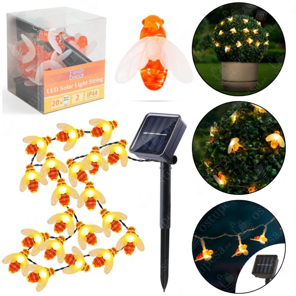 LED-õuevalgustid, 20 mesilast, päikesepaneeliga