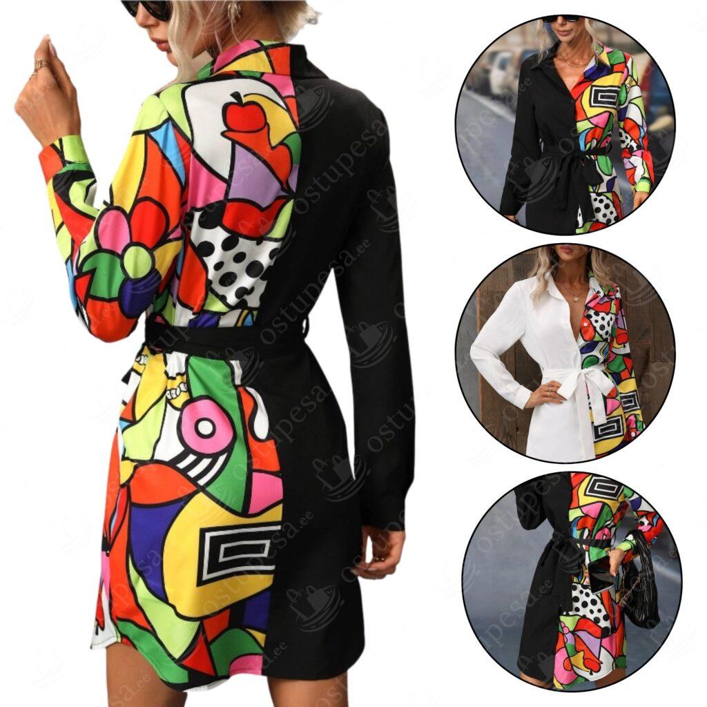 Naiste kleit, värvilise geomeetrilise mustriga