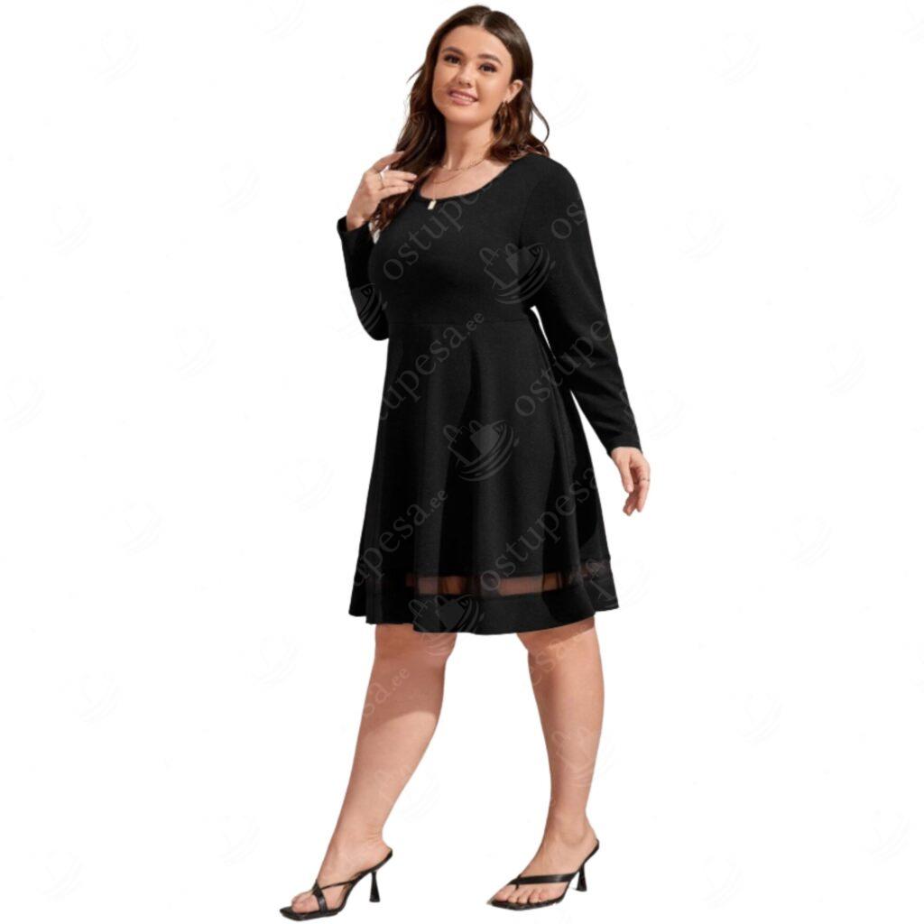 Pikkade varrukatega must kleit, ääres läbipaistev riba