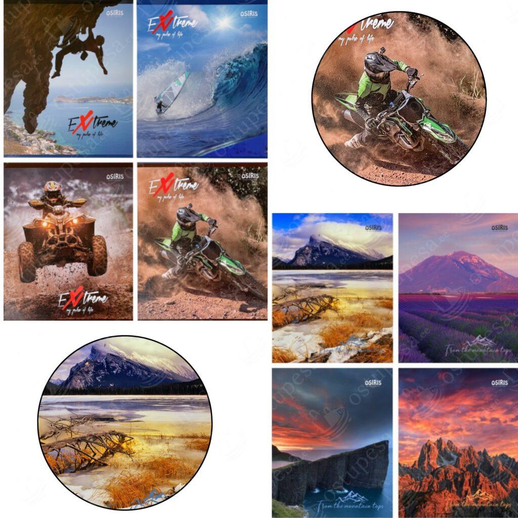 Kaustik A5, 4 x ruudulist ja 4 x joonelist komplektis