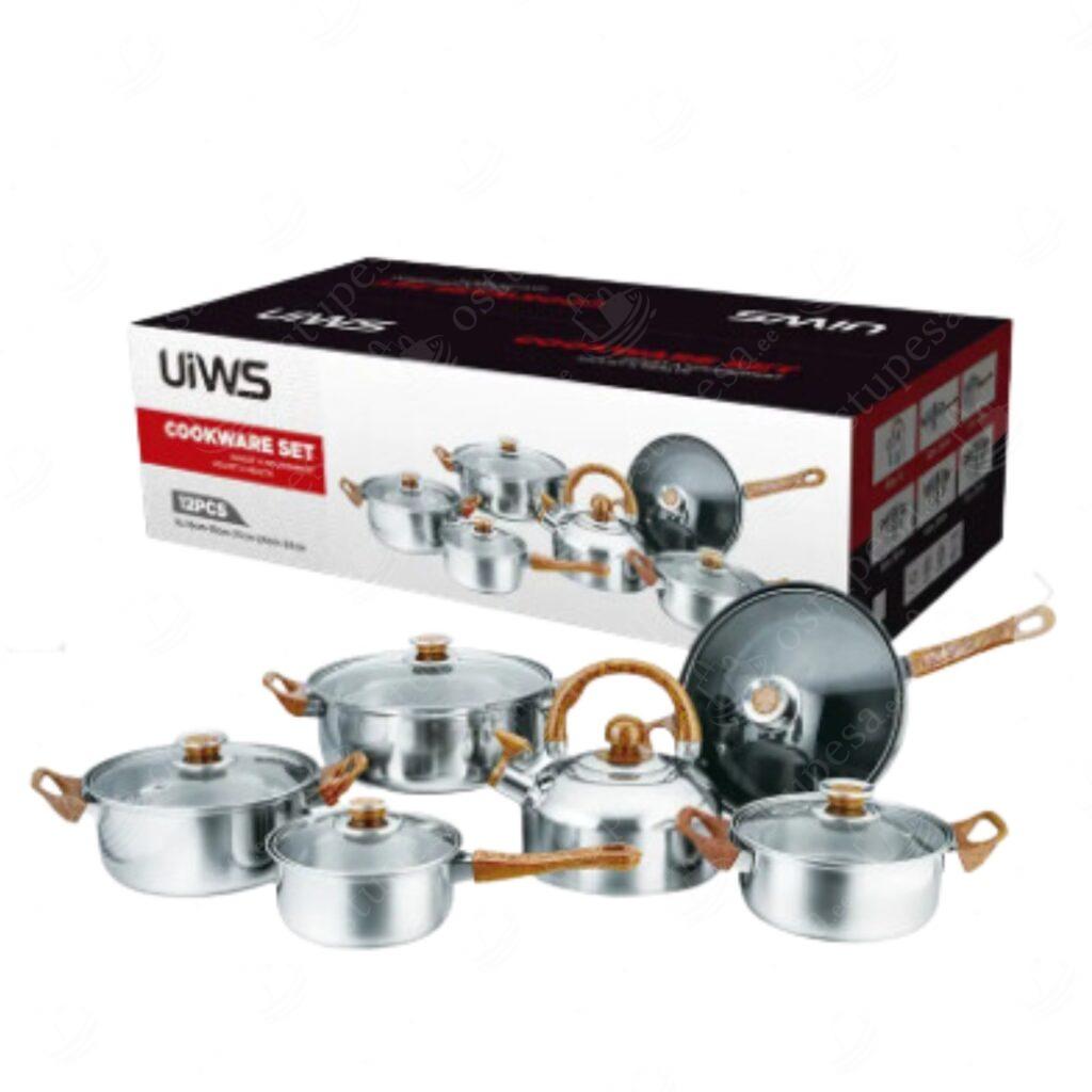 12-osaline pottide ja pannide komplekt, roostevaba terasest