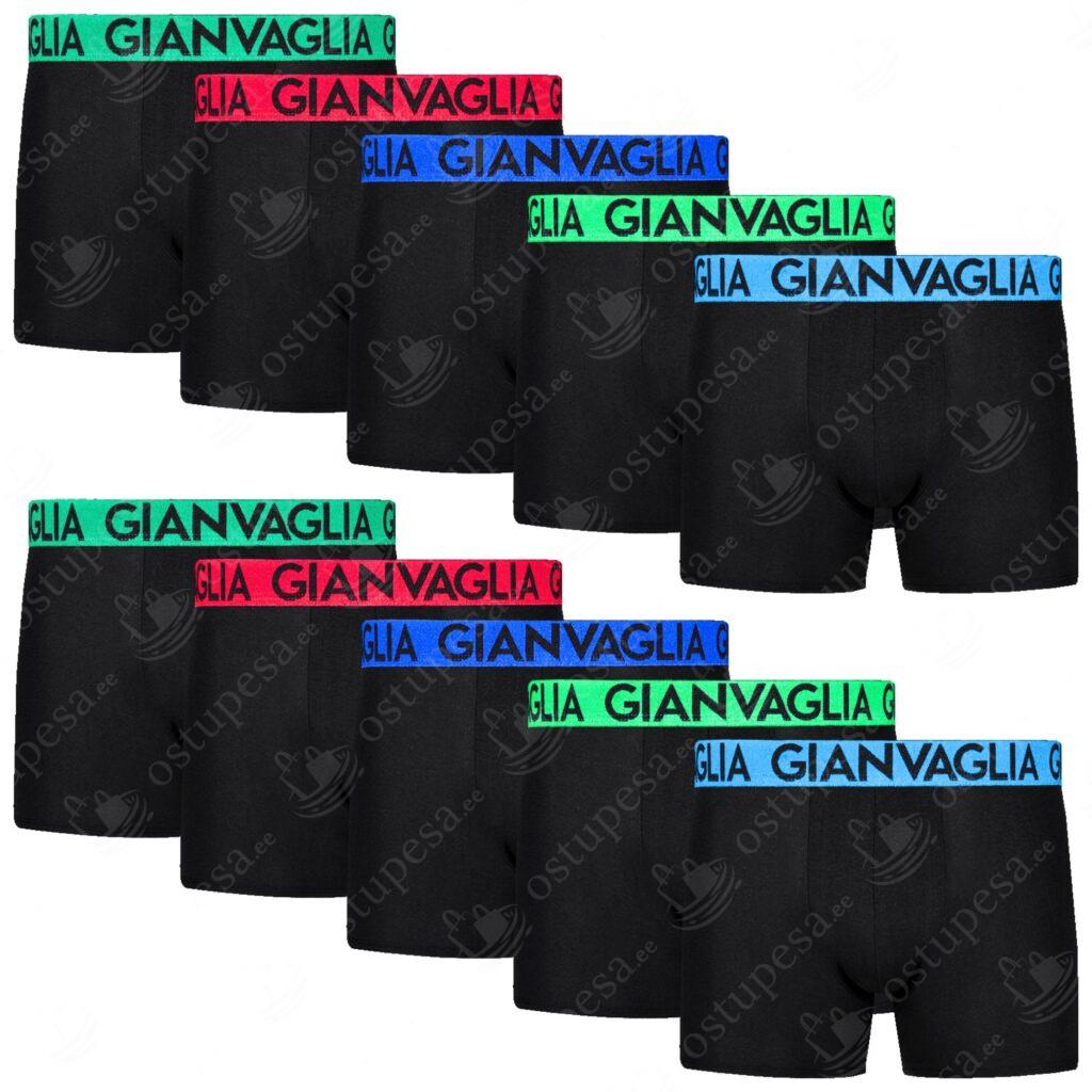 Meeste bokserid, mustad värvilise kummiosaga, Gianvaglia, 10 paari komplektis
