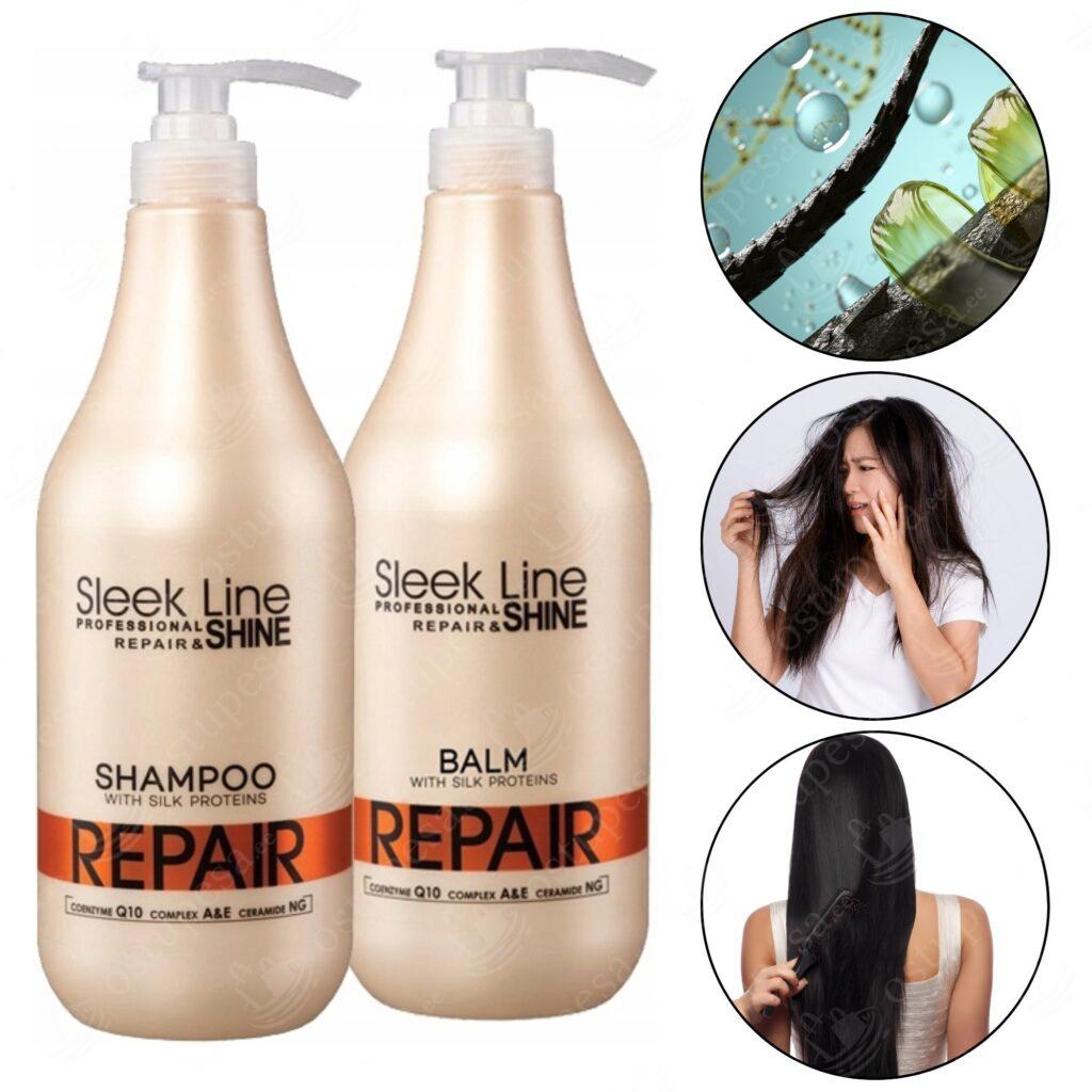 Šampoon ja palsam Sleek Line Repair komplektis, 1L + 1 L, Stapiz