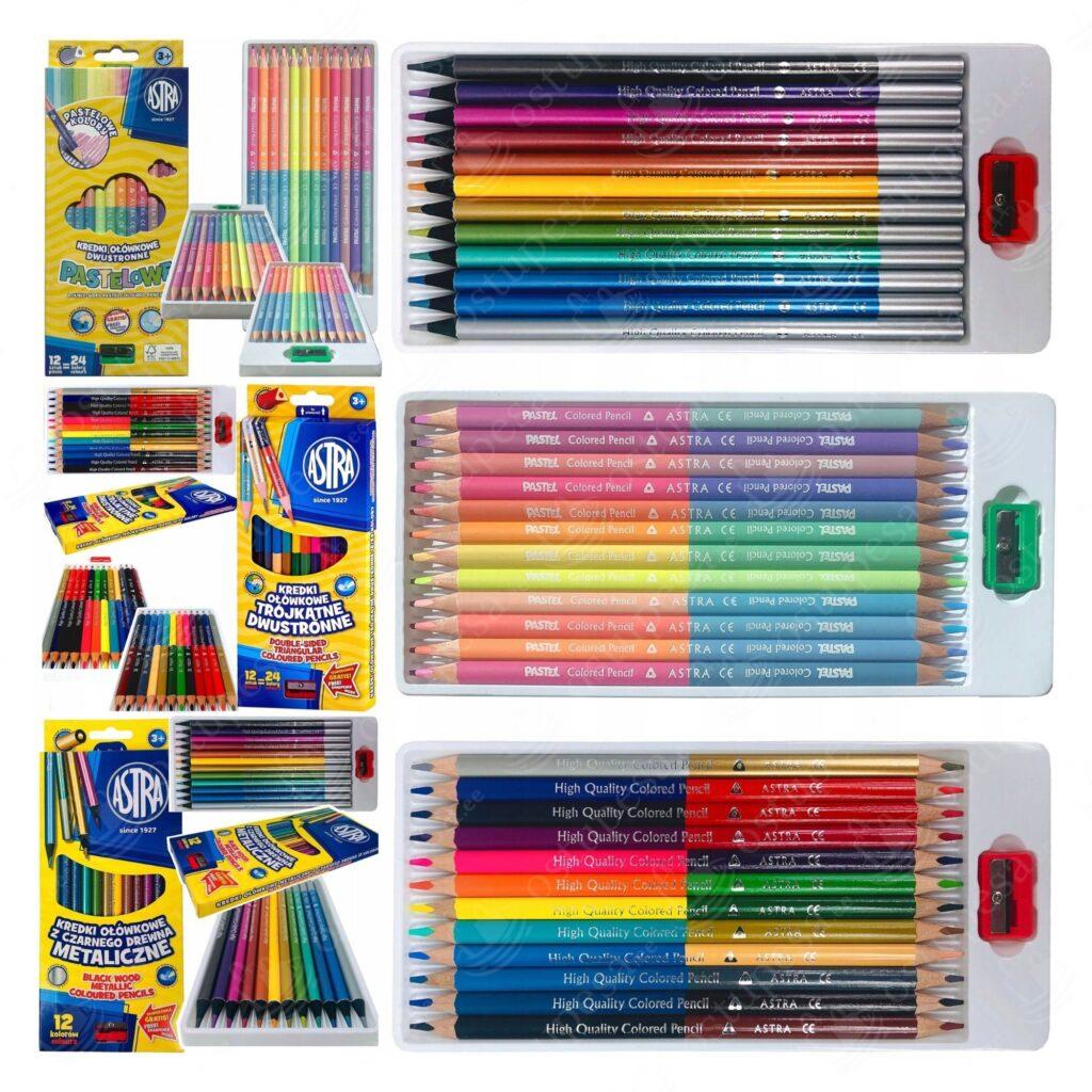 Värvilised pliiatsid, Astra, 3 erinevat pakki komplektis