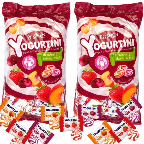 Puuvilja-jogurtimaitselised kommid Yogurtini, 1 kg, Roshen