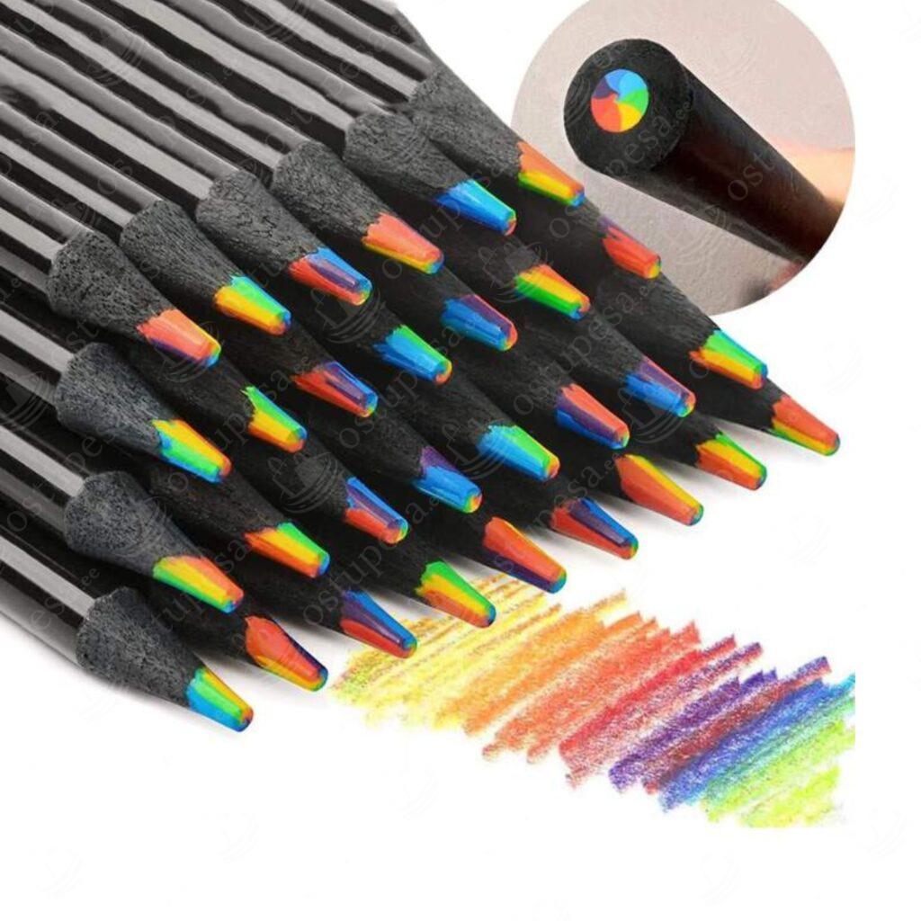 Värvilised pliiatsid vikerkaare toonides, 12 tk pakis