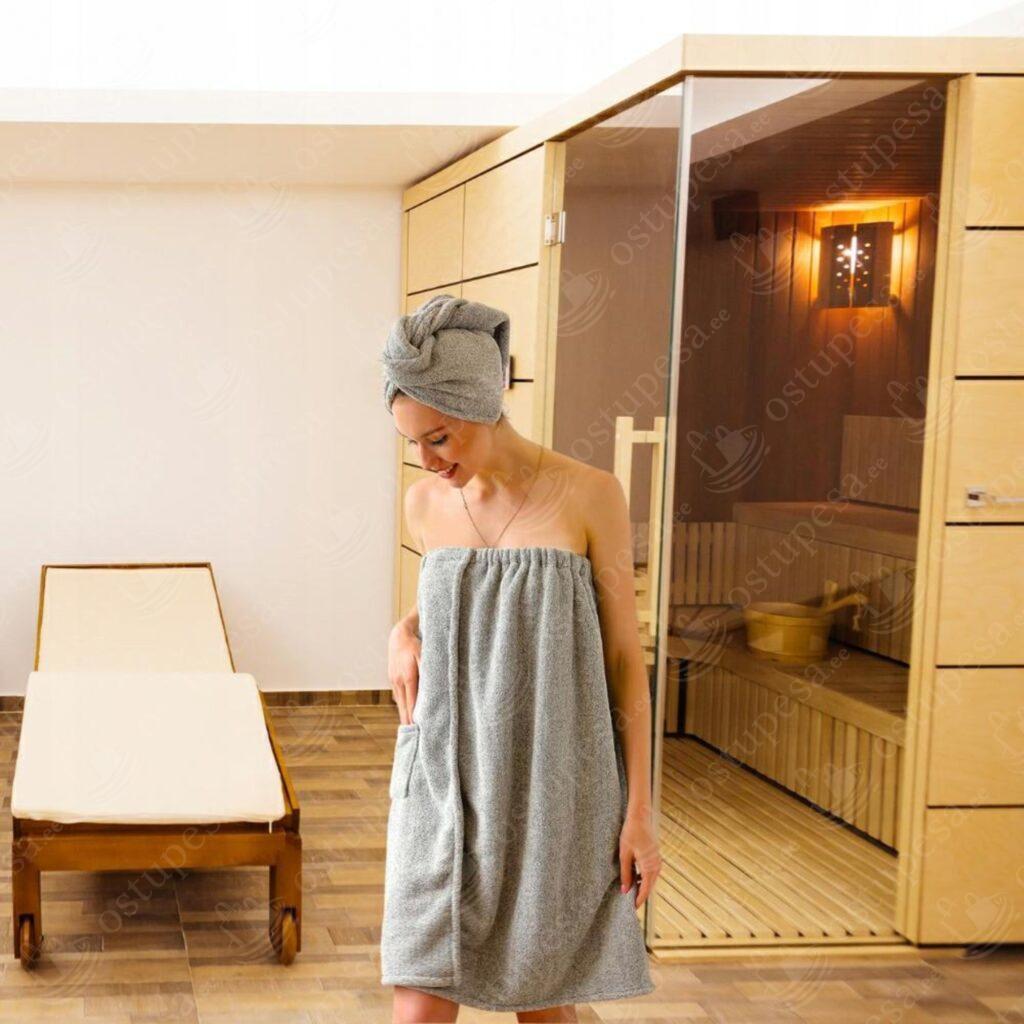 Saunarätik ja turban komplektis, hall