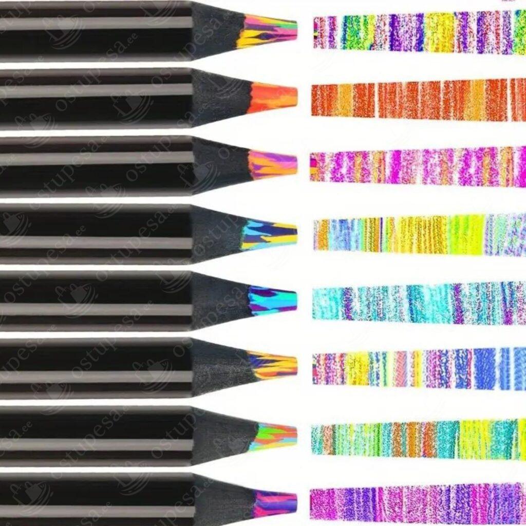 Värvilised pliiatsid vikerkaare toonides, 12 tk pakis