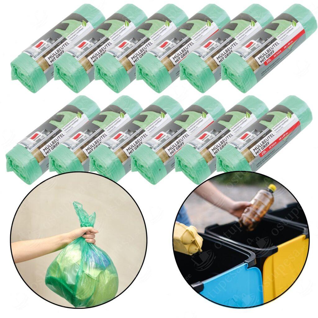 Prügikotid 12 rulli komplektis, rohelised