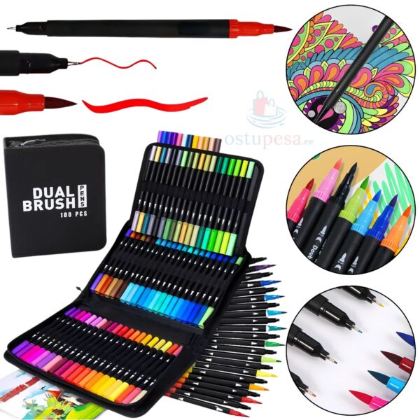 Kahepoolsed akvarellmarkerid, 100 tk pinalis