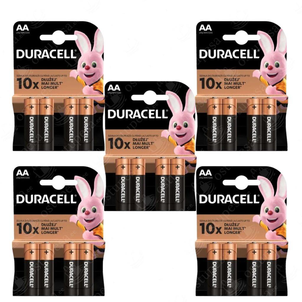 Patareid AA, Duracell, 4 tk, 5 pakki komplektis