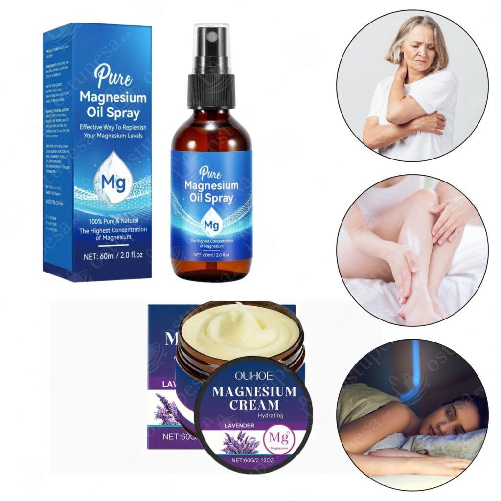 2-osaline komplekt lihaspingete maandamiseks, magneesiumikreem + lavendliga magneesiumiõli