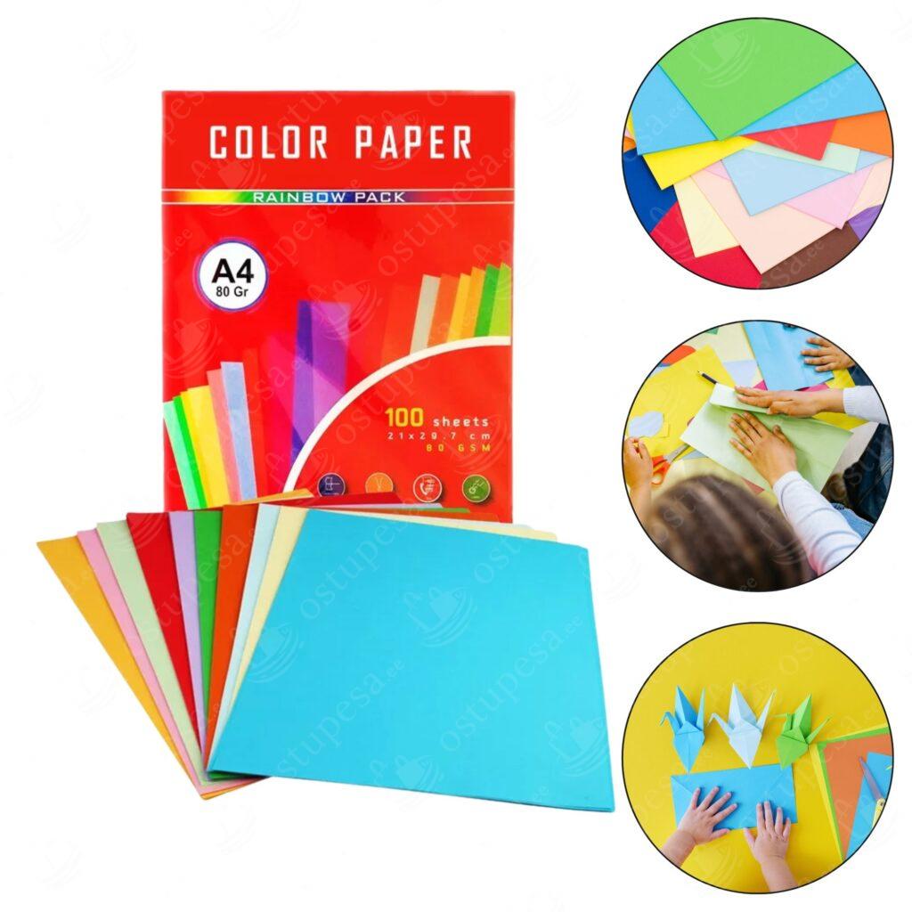 Värviline paber A4, 100 lehte, kahepoolsed