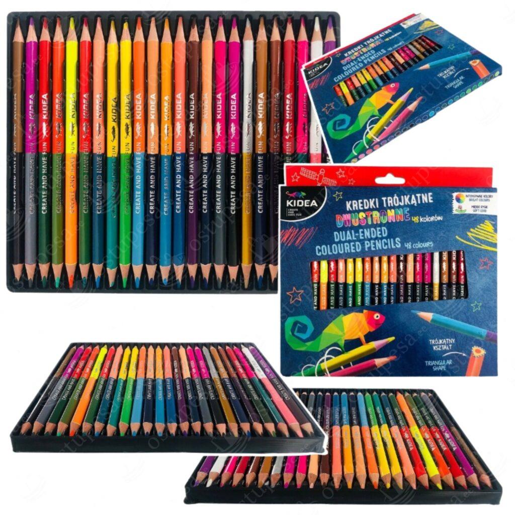 Kolmnurksed värvipliiatsid, kahepoolsed, 24 tk pakis, Kidea