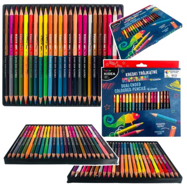 Kolmnurksed värvipliiatsid, kahepoolsed, 24 tk pakis, Kidea