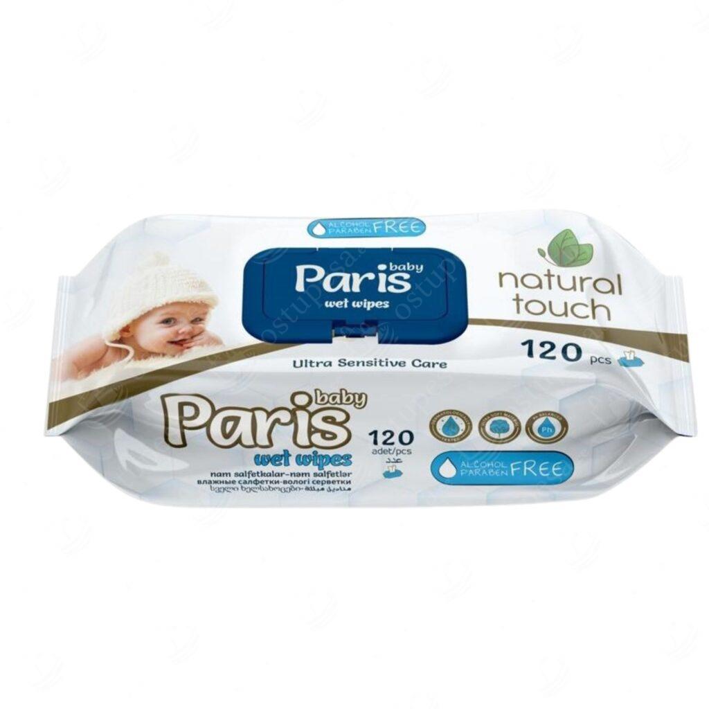 Niisked salvrätikud, 120 tk pakis, Paris Baby Natural Touch, 12 pakki komplektis