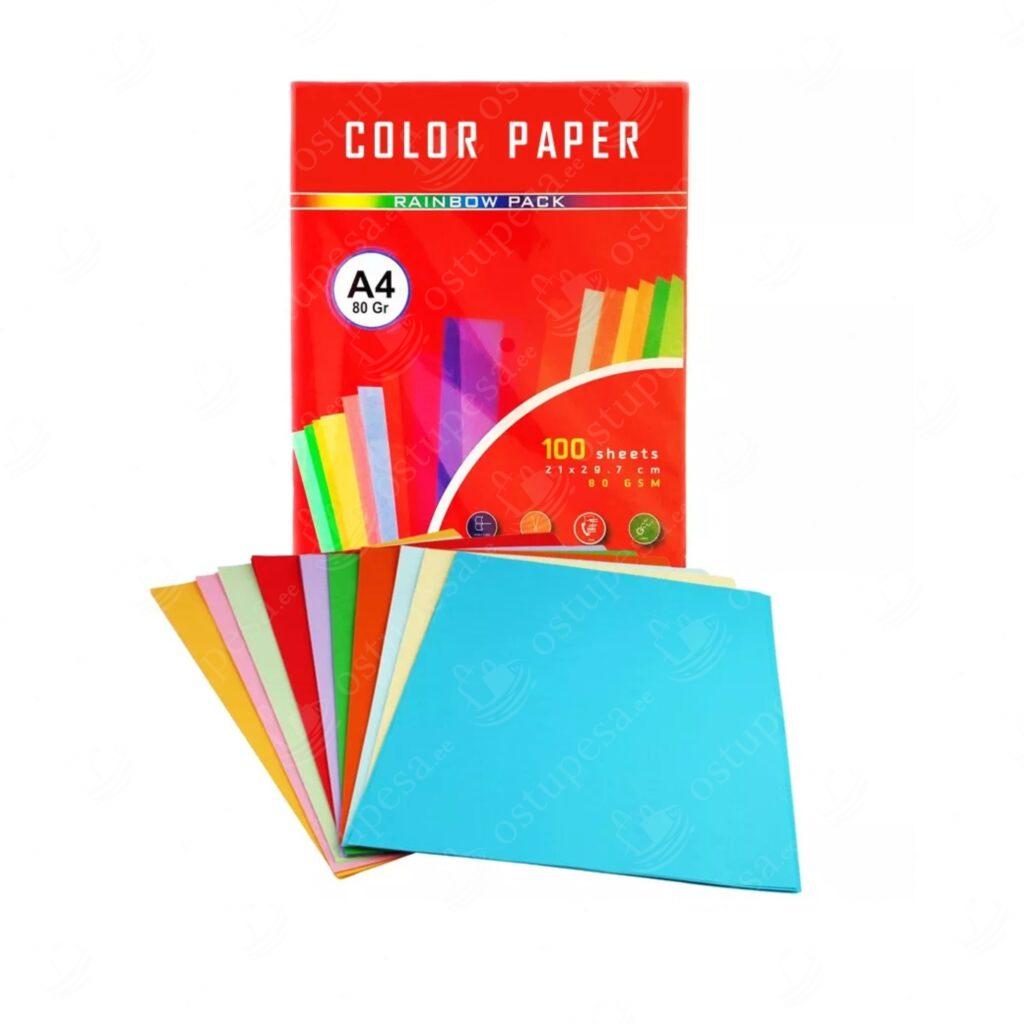 Värviline paber A4, 100 lehte, kahepoolsed
