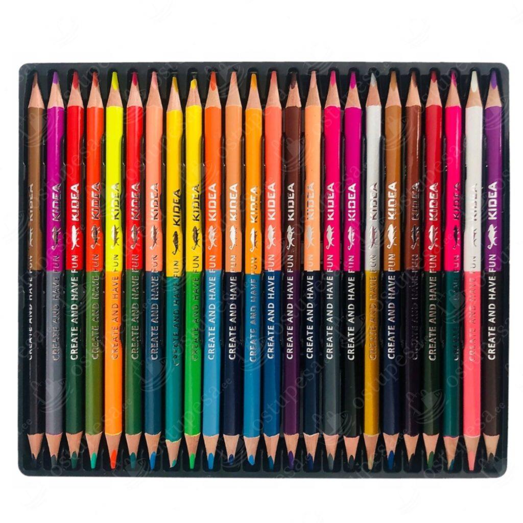 Kolmnurksed värvipliiatsid, kahepoolsed, 24 tk pakis, Kidea