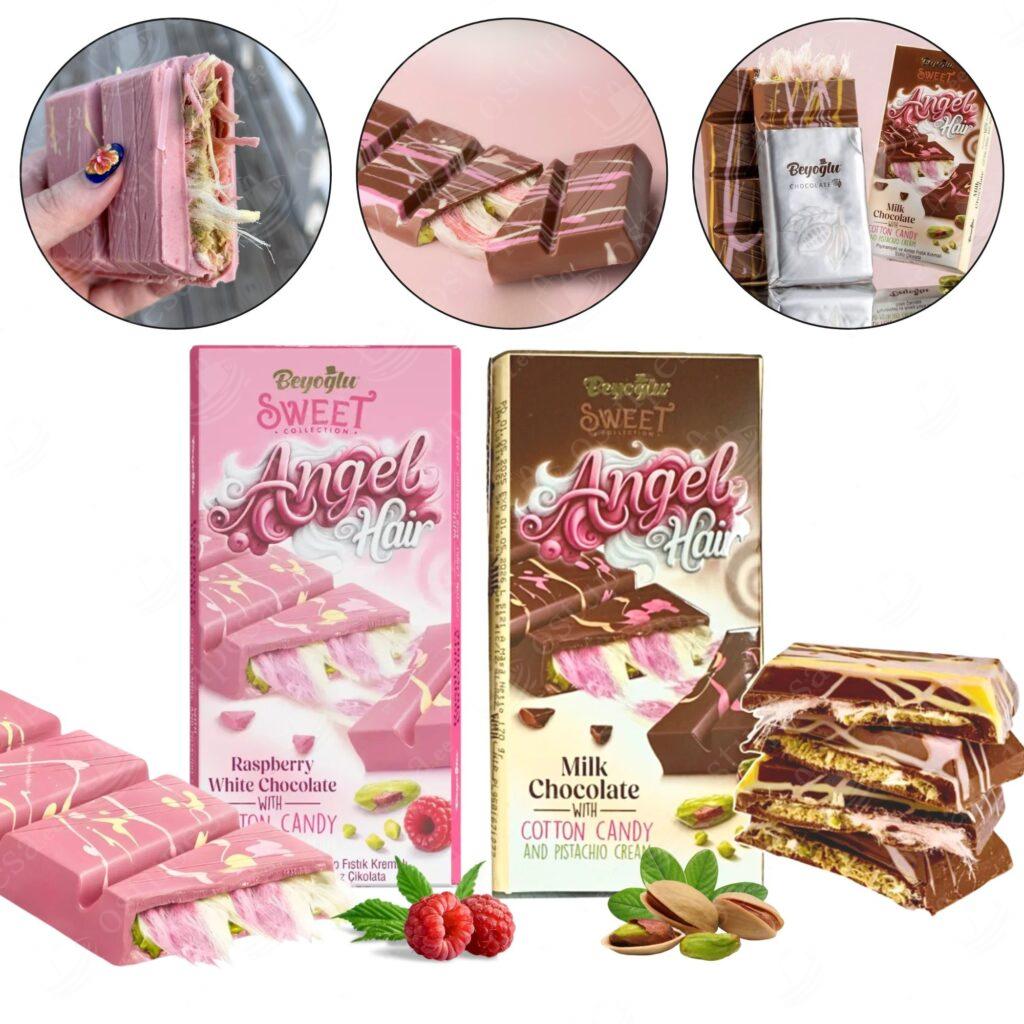 Šokolaad pistaatsiakreemi ja Türgi suhkruvatiga, 80 g, Angel Hair Beyoglu