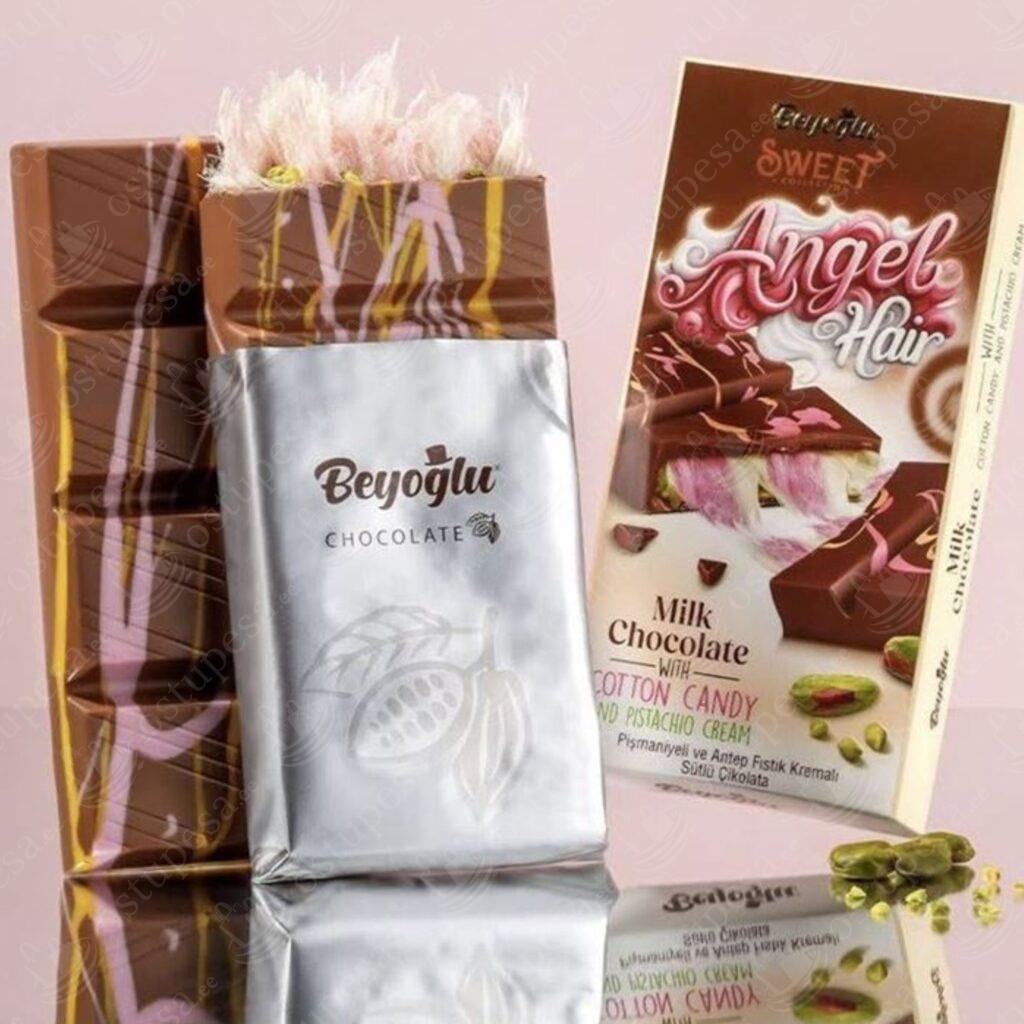 Šokolaad pistaatsiakreemi ja Türgi suhkruvatiga, 80 g, Angel Hair Beyoglu