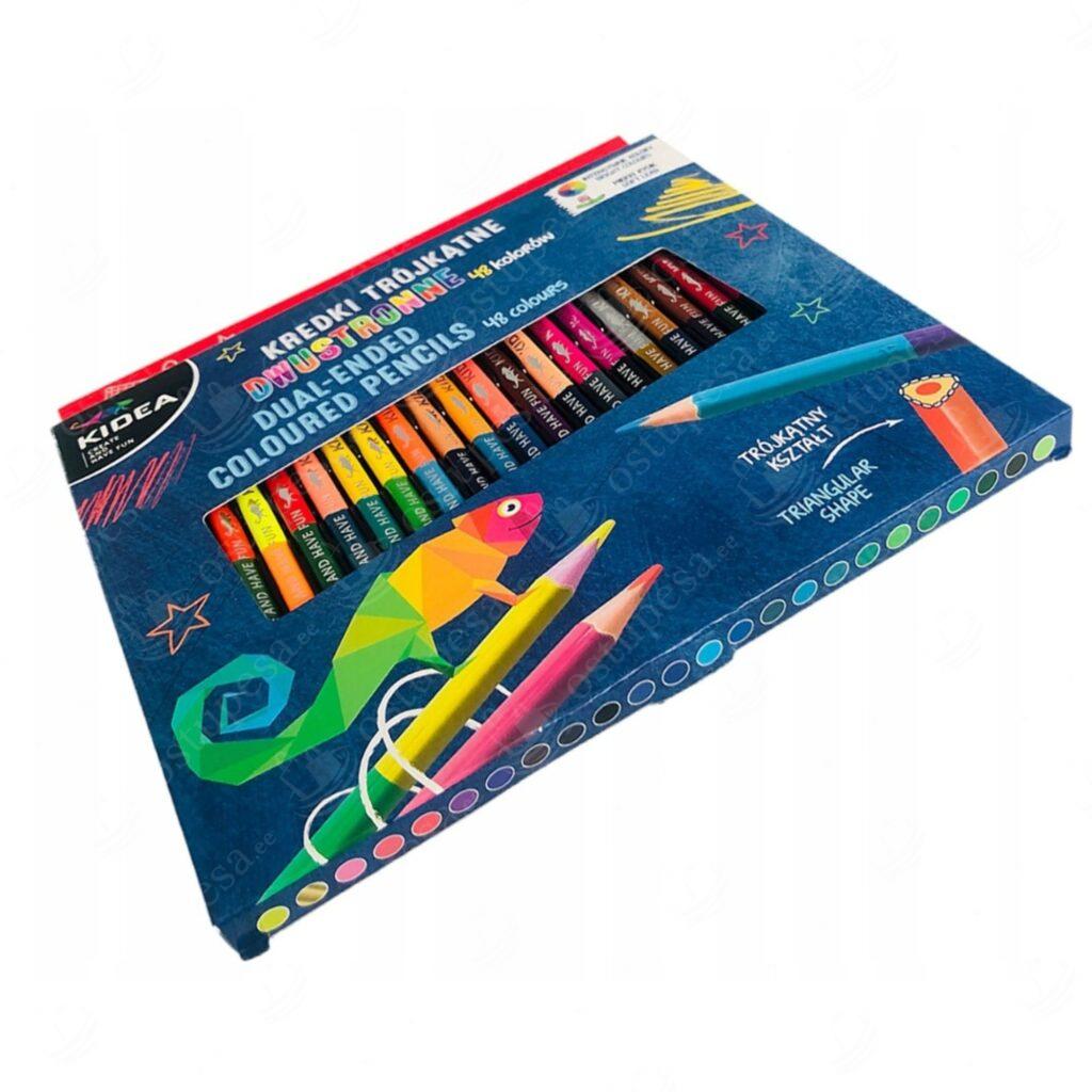 Kolmnurksed värvipliiatsid, kahepoolsed, 24 tk pakis, Kidea