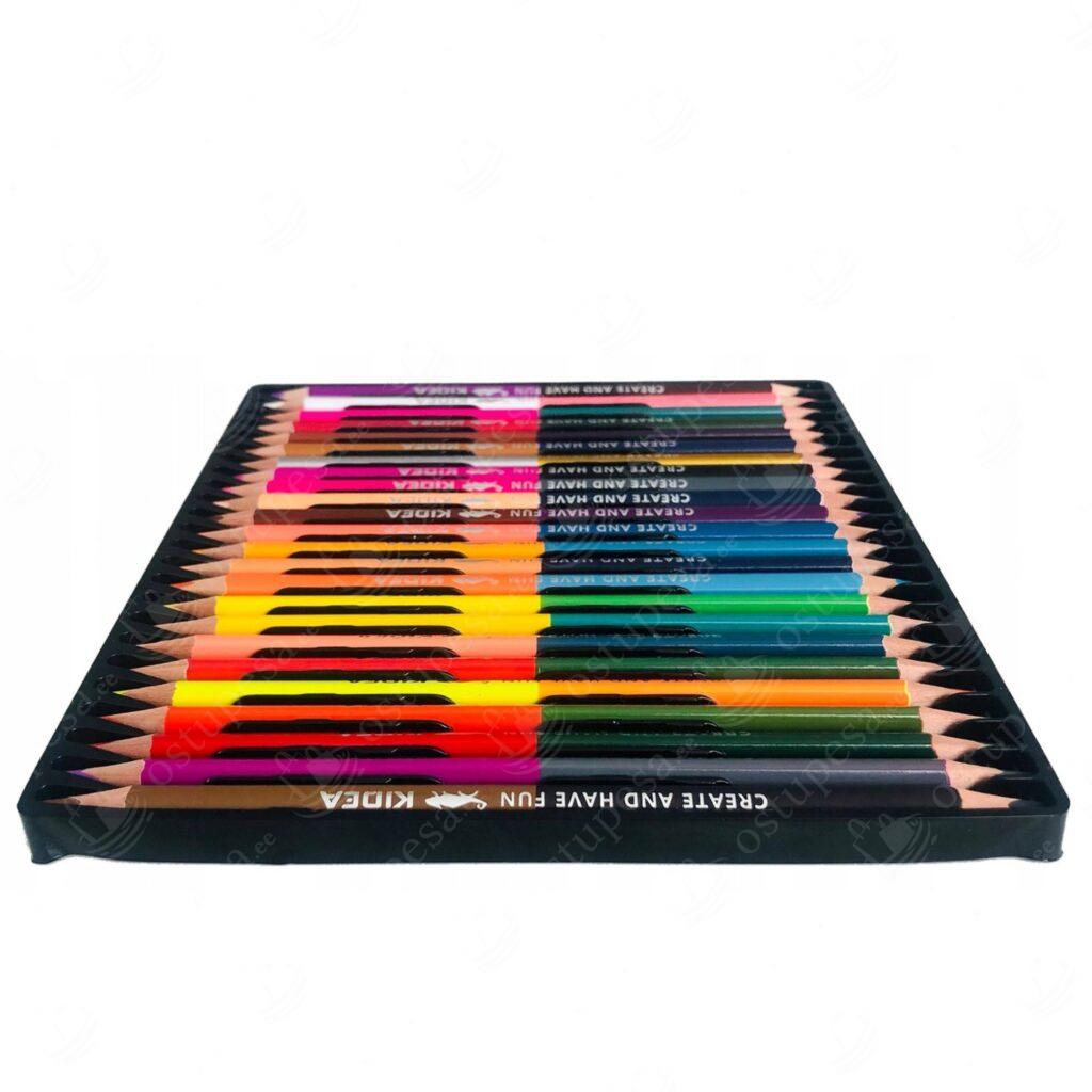 Kolmnurksed värvipliiatsid, kahepoolsed, 24 tk pakis, Kidea