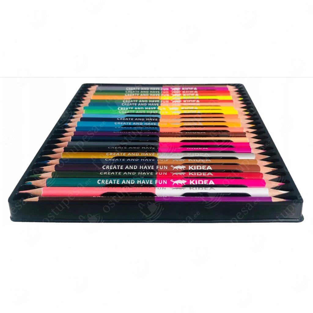 Kolmnurksed värvipliiatsid, kahepoolsed, 24 tk pakis, Kidea