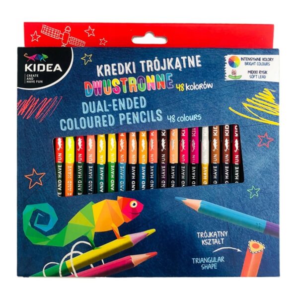 Kolmnurksed värvipliiatsid, kahepoolsed, 24 tk pakis, Kidea