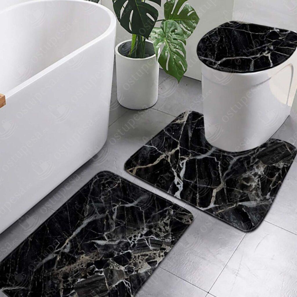 3-osaline vaibakomplekt vannituppa, must marmorimuster