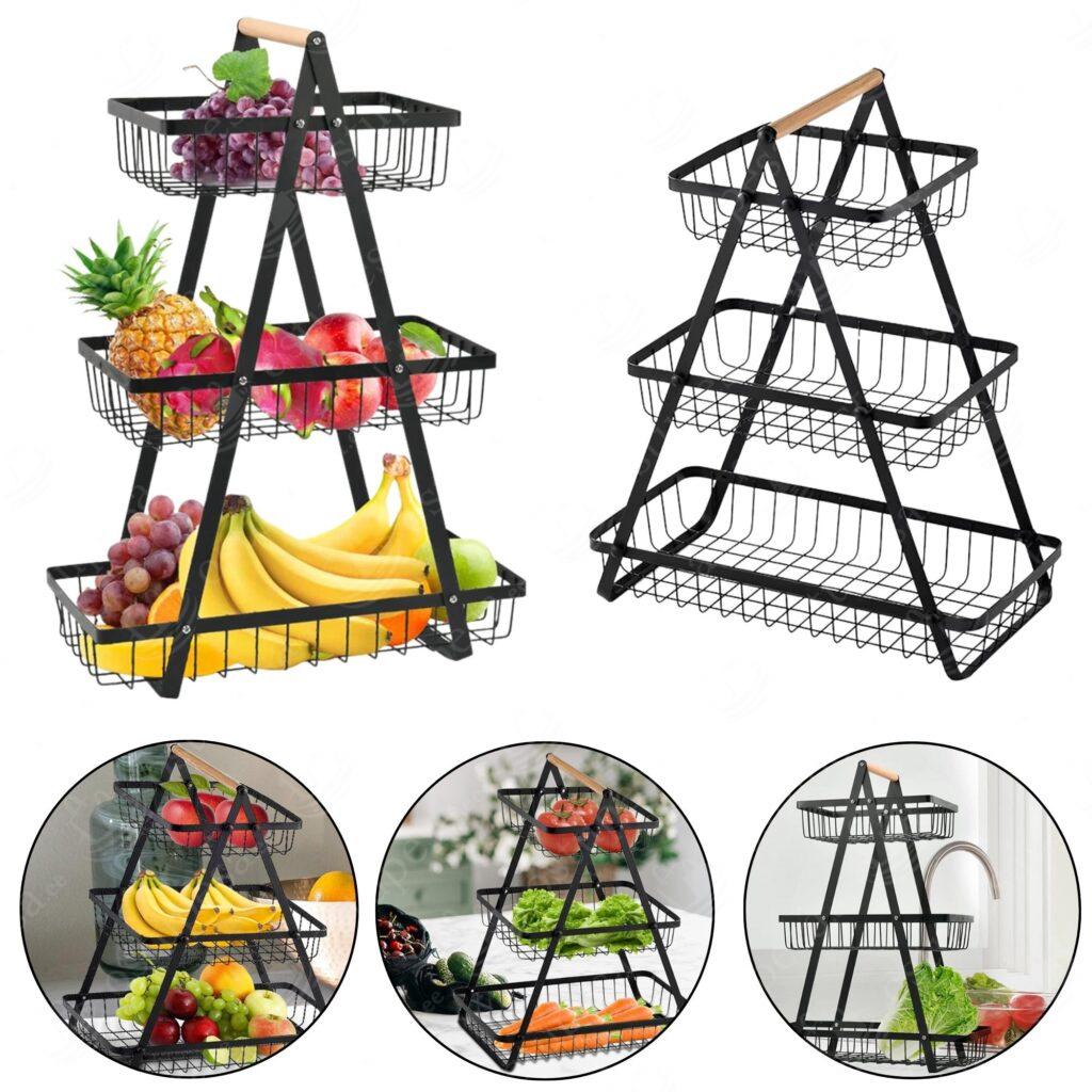 3-korruseline puuviljakorv, must