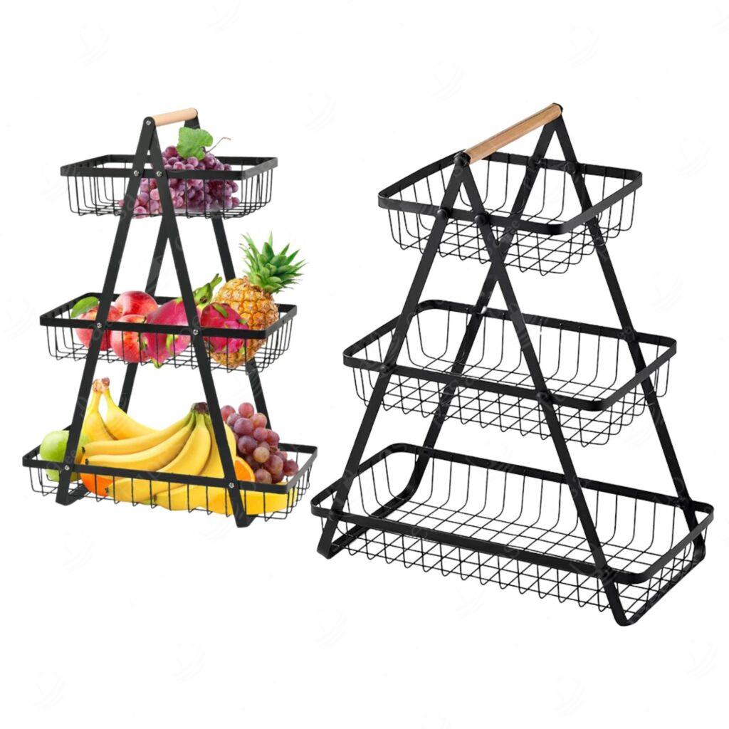 3-korruseline puuviljakorv, must