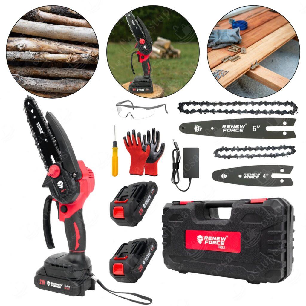 Akutoitel kettsaag, kahe aku ja lisatarvikutega, Renew Force