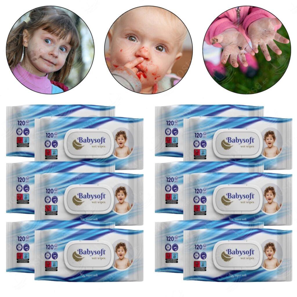 Niisked salvrätikud, Babysoft Super Soft, 12 x 120 tk