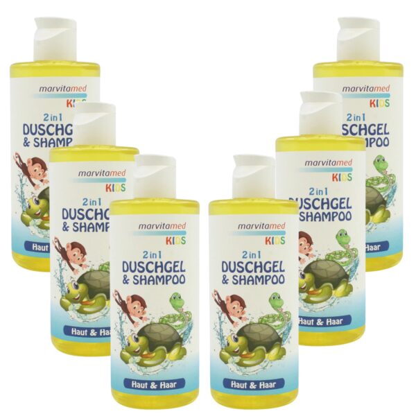2-ühes dušigeel-šampoon lastele, Marvitamed, 6 x 250 ml komplektis
