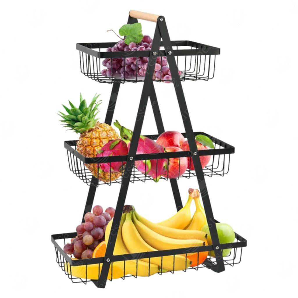 3-korruseline puuviljakorv, must