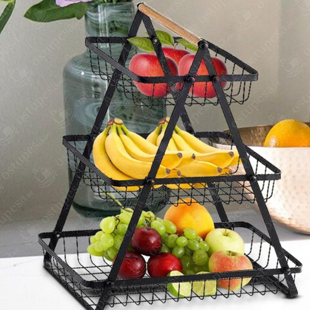 3-korruseline puuviljakorv, must