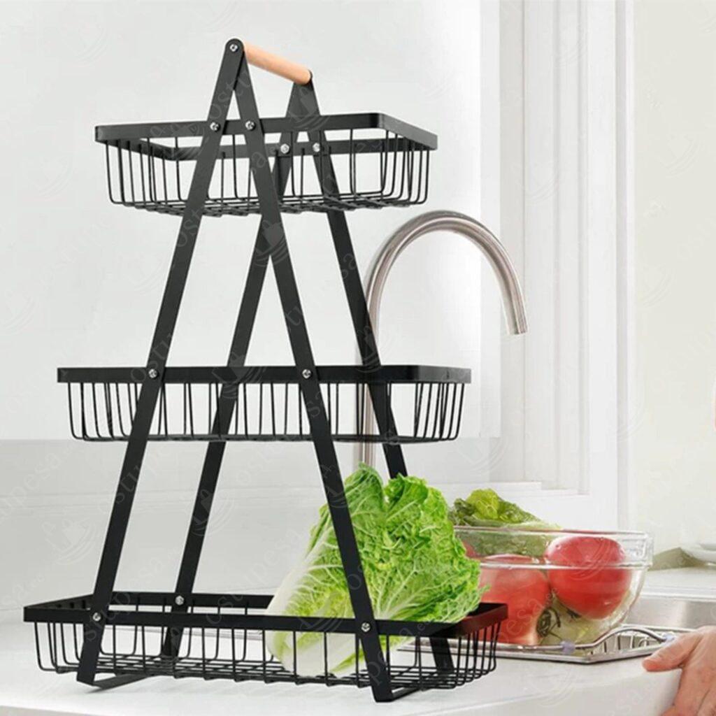 3-korruseline puuviljakorv, must