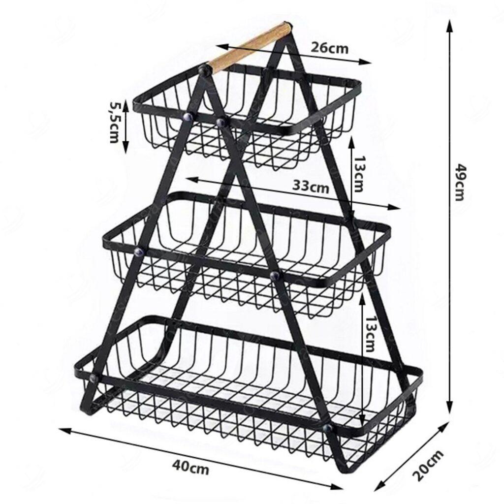3-korruseline puuviljakorv, must